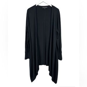 St. John Black Wool Cashmere Blend Open Front Drape Long Sweater Cardigan